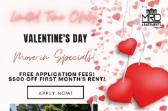 You will LOVE our specials! FREE app fees/$500 off 1st month's rent!